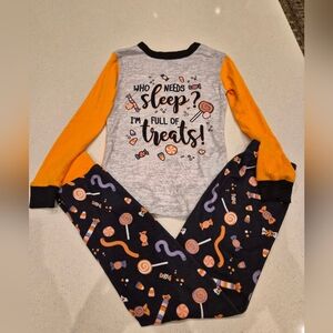 Free2Dream Orange Black Halloween Candy Pajama Set Sz 8